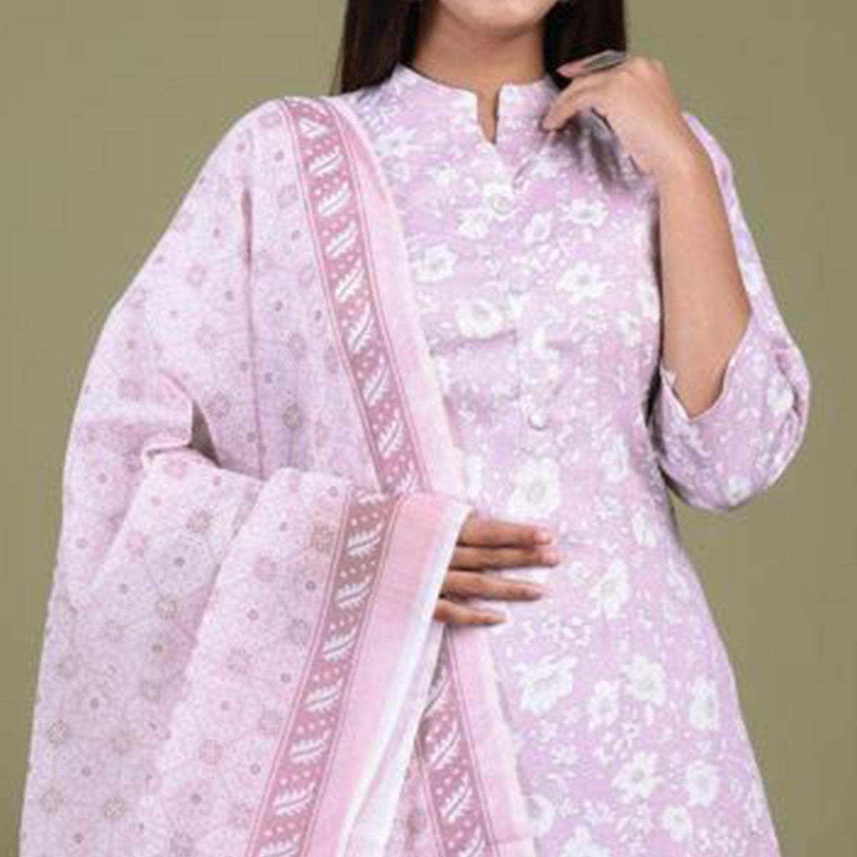 Lavender Floral Foil Printed Rayon Suit