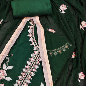 Green Floral Embroidered Chanderi Dress Material