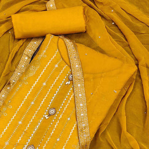 Mustard Woven Jacquard Dress Material