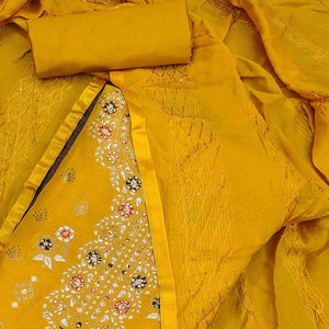 Mustard Woven Jacquard Dress Material