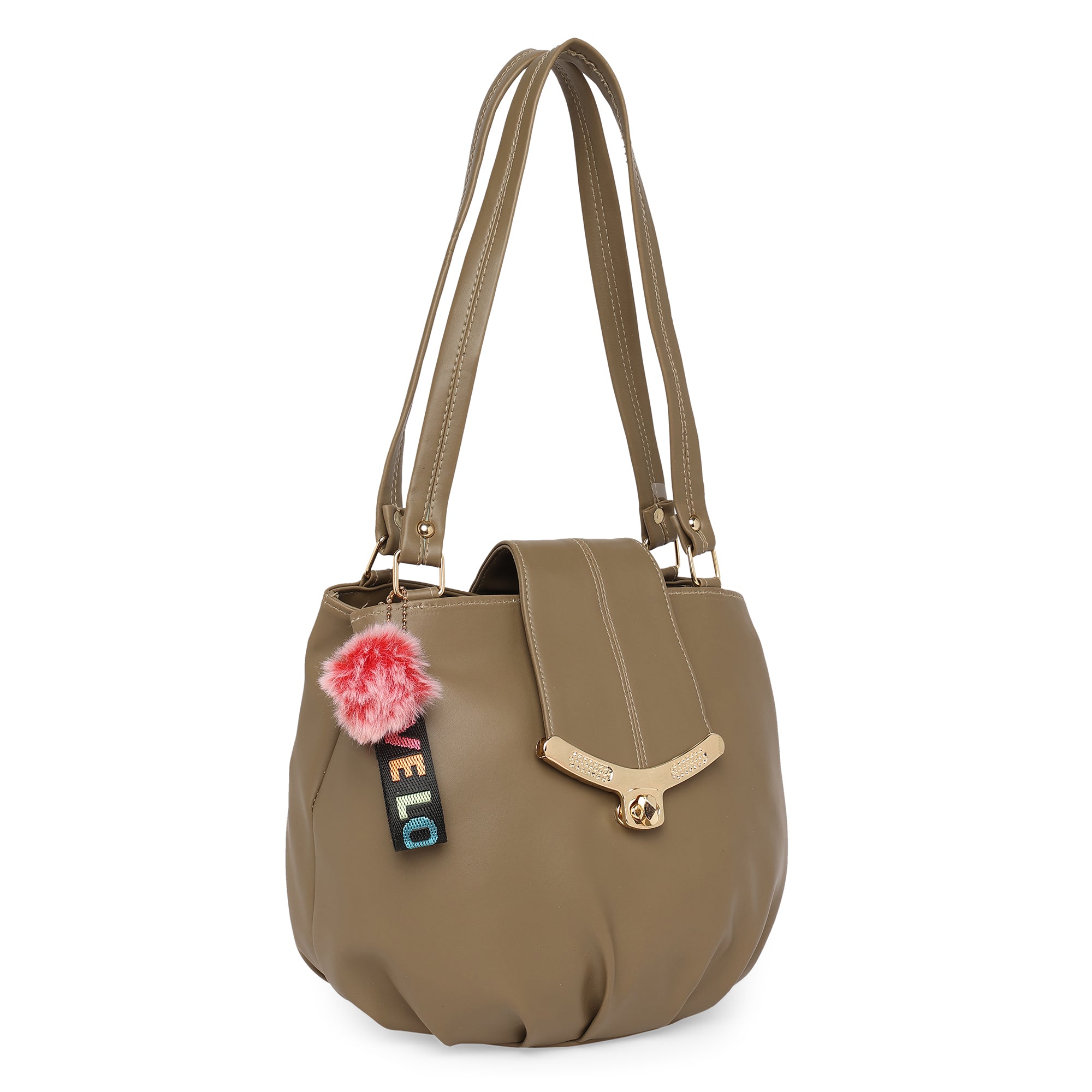 Coffee Brown Women Vegan Leather Handbag With Belt