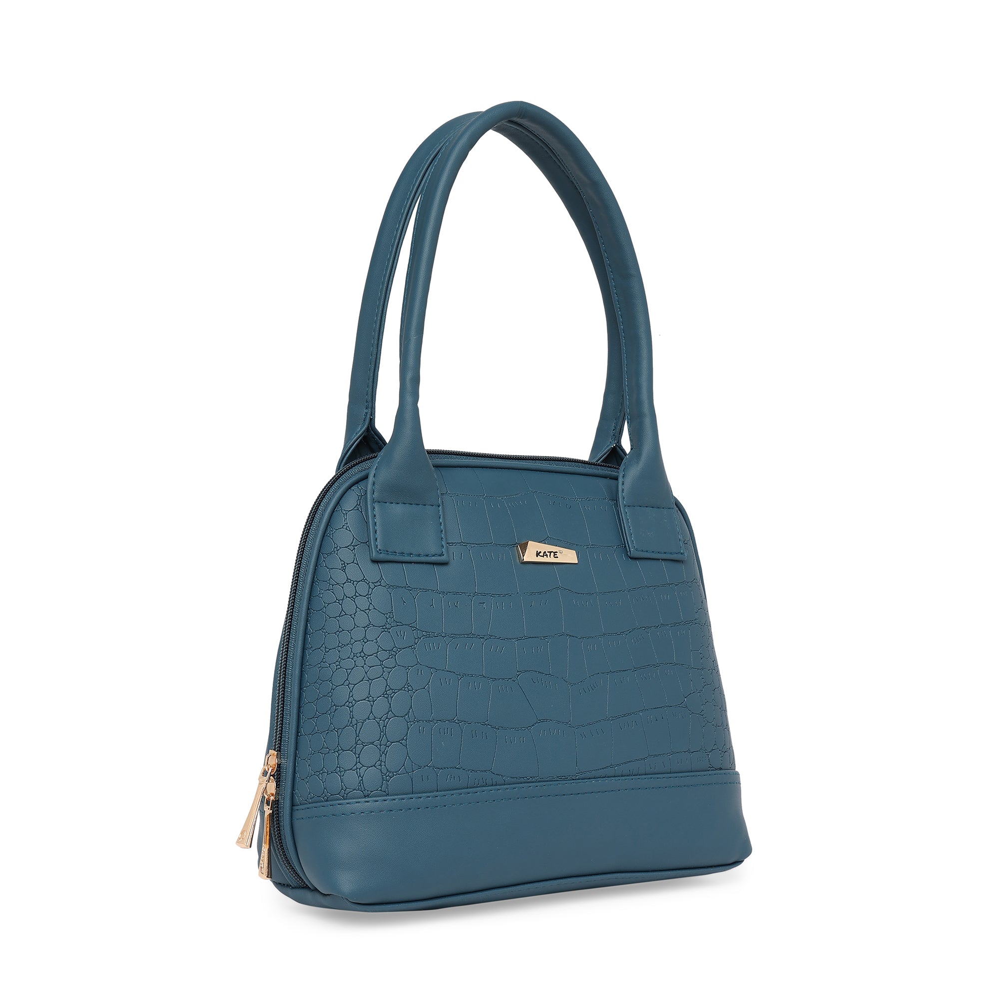 Teal Blue Women Vegan Leather Handbag With Belt