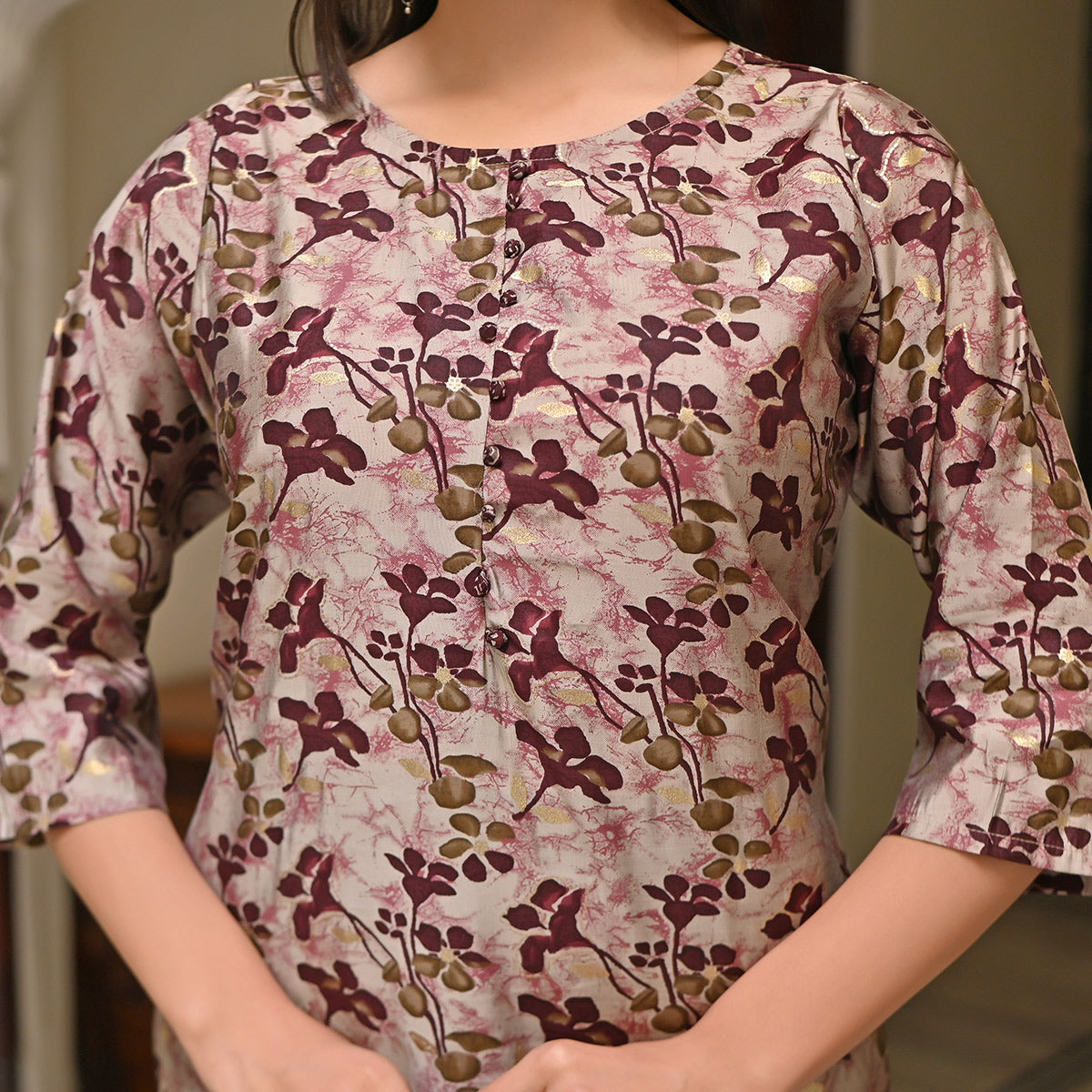 Purple Printed Chanderi Salwar Suit