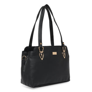 Black Women Vegan Leather Handbag With Belt