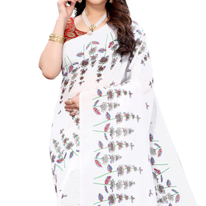 White Casual Wear Printed Silk Saree