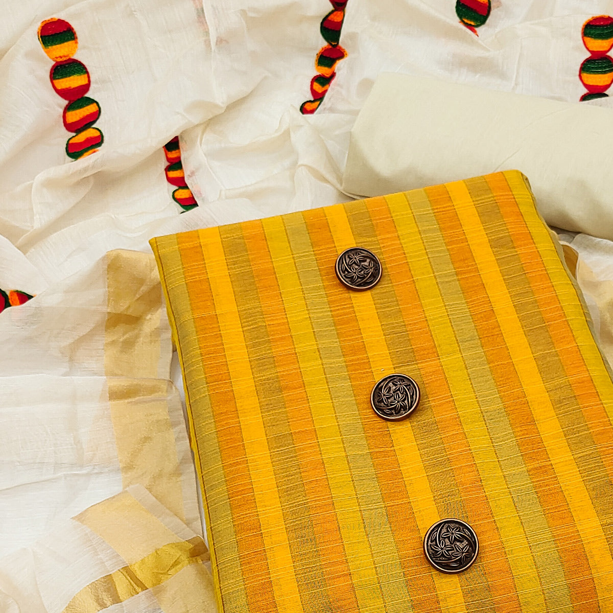 Yellow Stripes Pure Cotton Dress Material