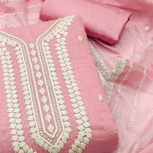 Baby Pink Embroidered Chanderi Dress Material
