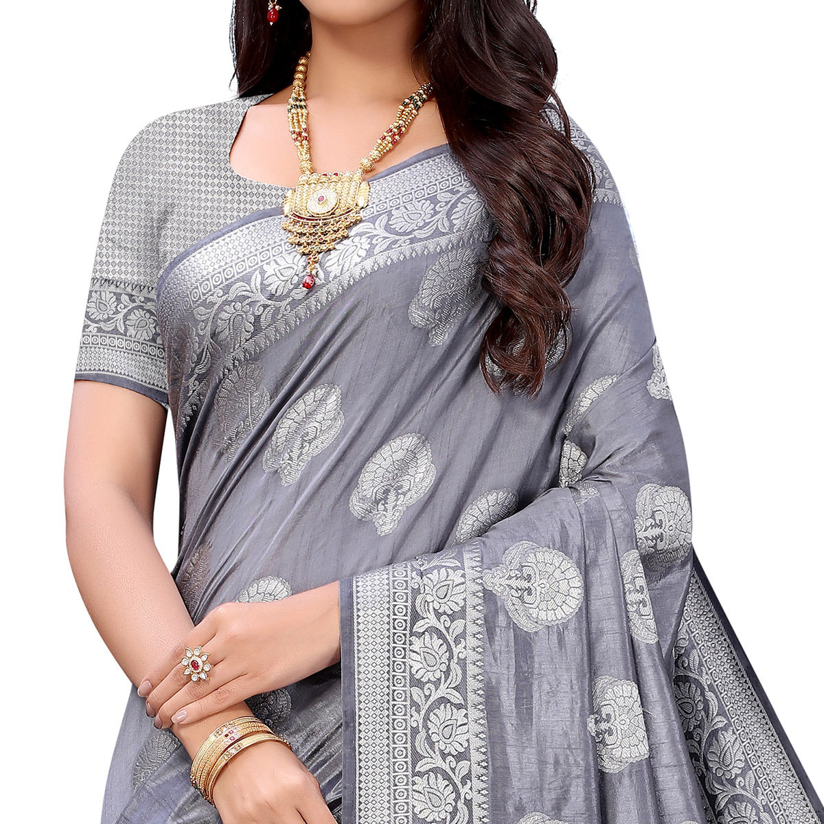 Grey Festive Wear Woven Art Silk Saree