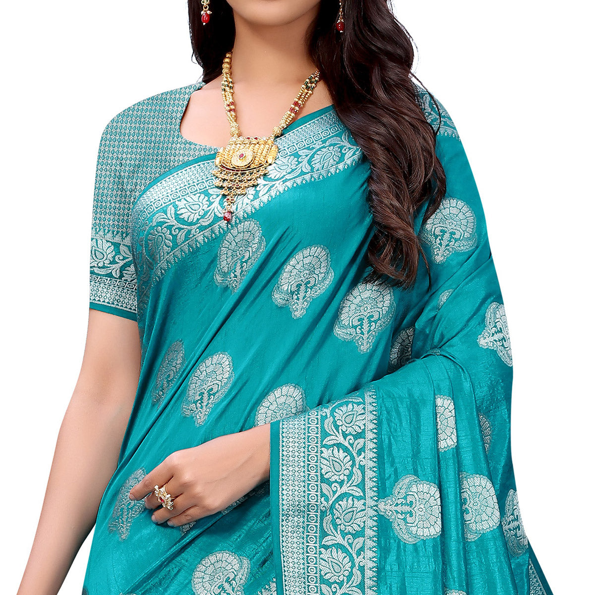 Firozi Festive Wear Woven Art Silk Saree
