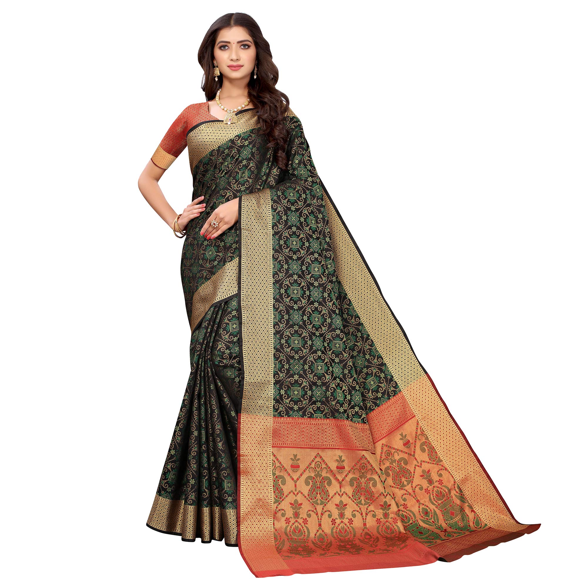 Black Festive Wear Woven Patola Heavy Silk Saree