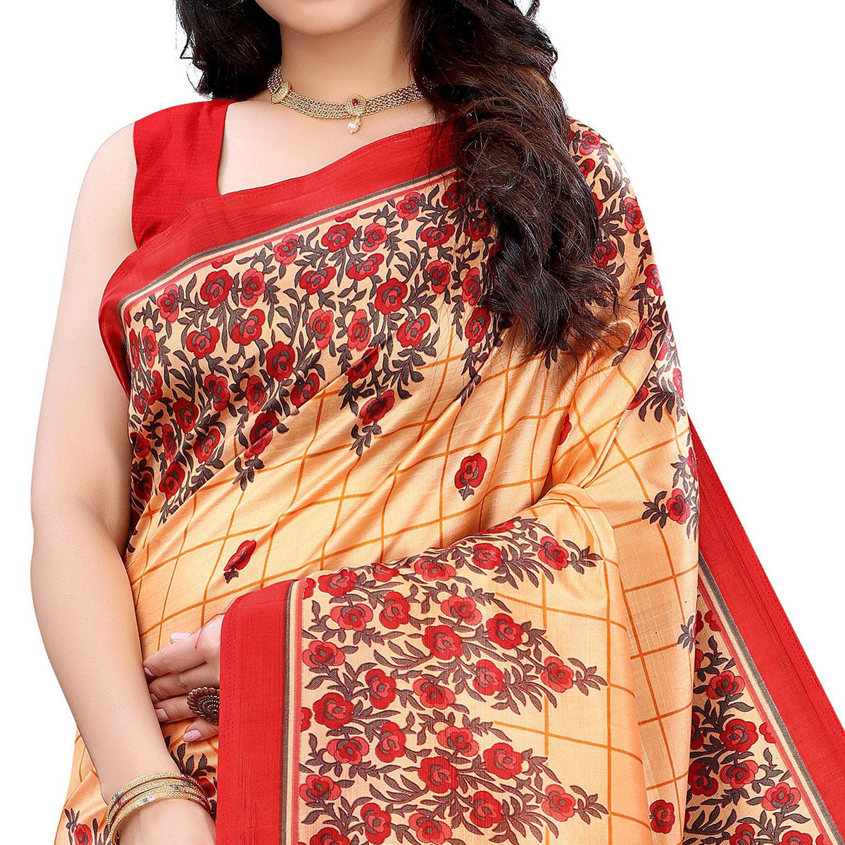 Orange Casual Wear Printed Art Silk Saree