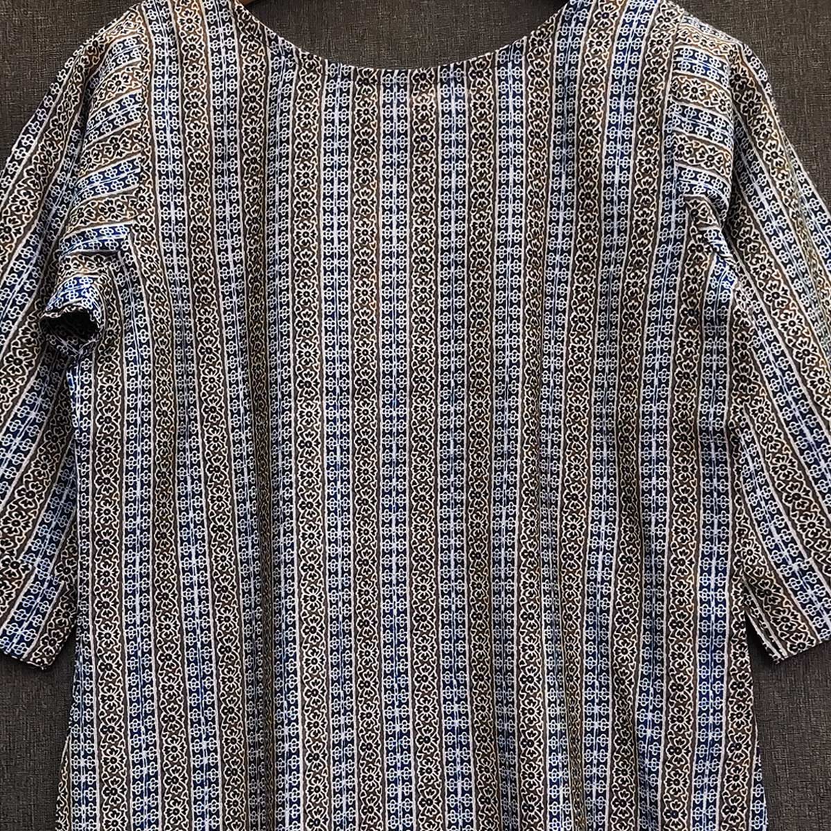 Blue Striped Printed Chanderi Top
