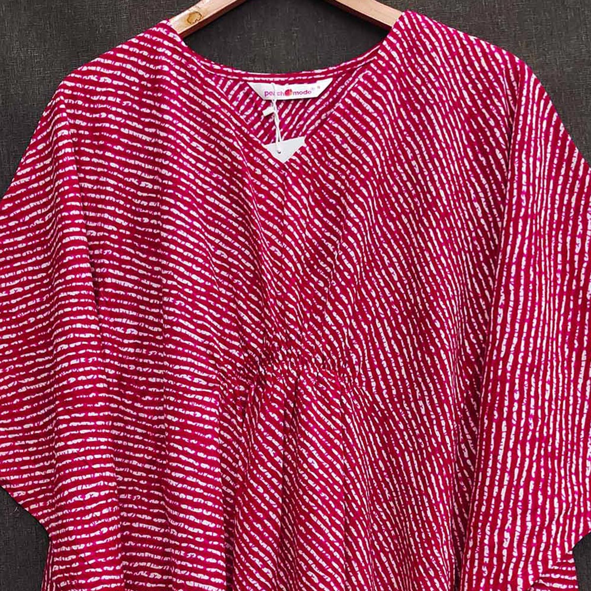 Pink Striped Printed Rayon Kaftan Top