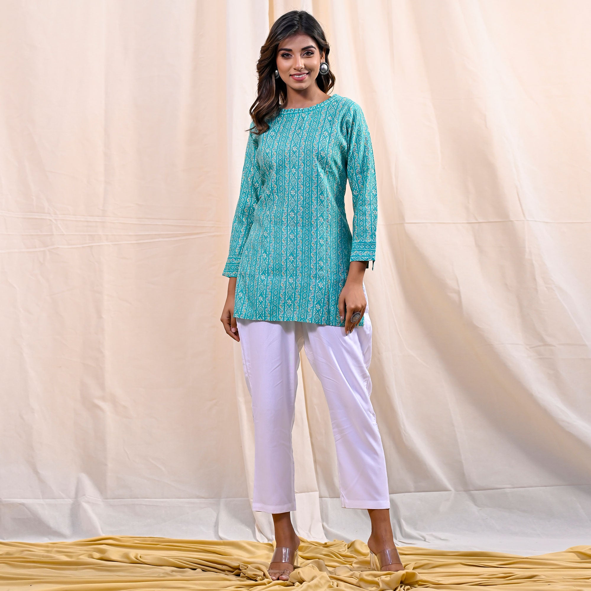 Blue Printed Chanderi Top