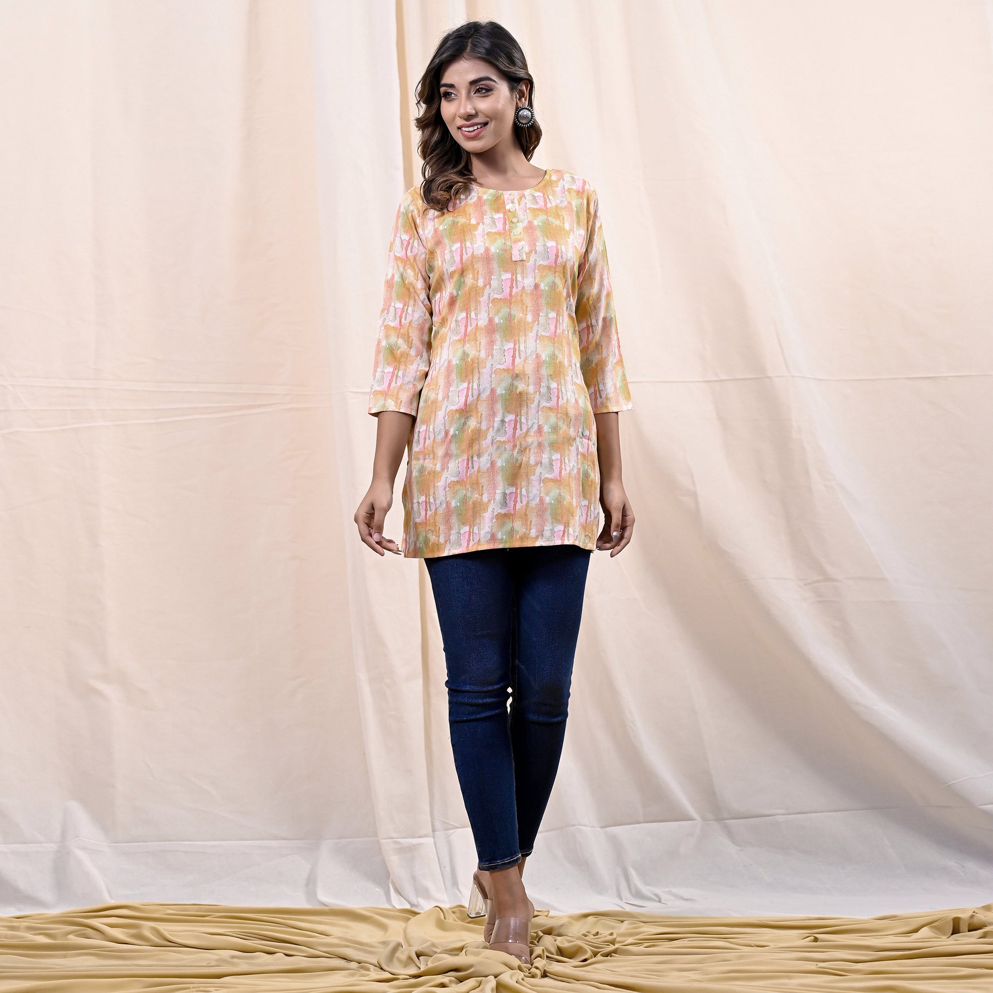 Orange Printed Rayon Top