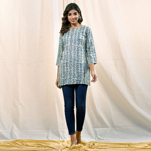 Aqua Floral Printed Rayon Top