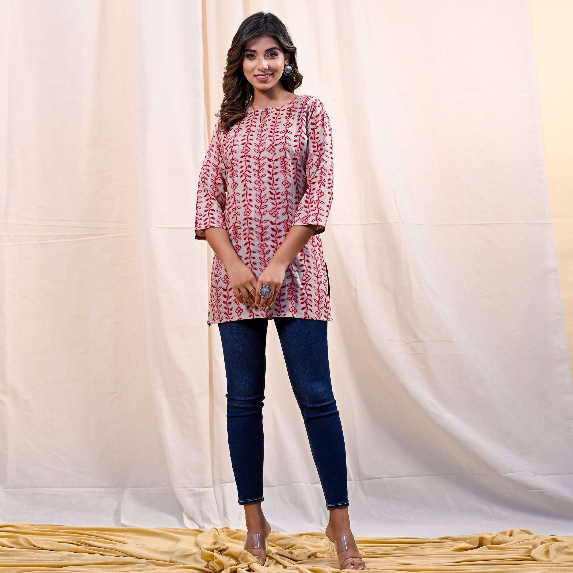 Red Floral Printed Rayon Top