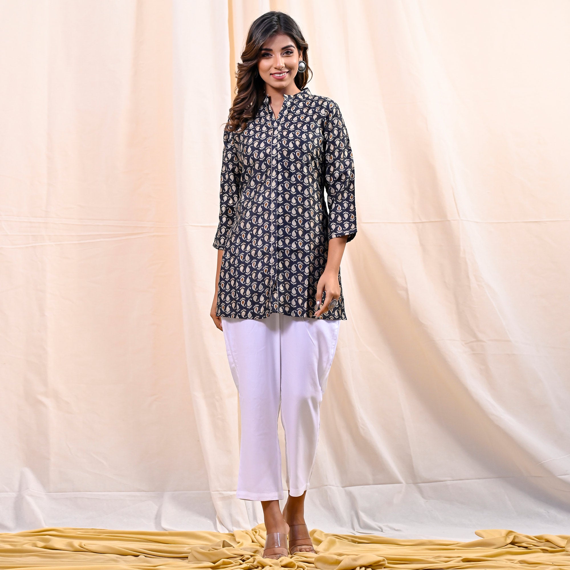 Black Printed Chanderi Top