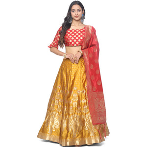 Mustard Woven Jacquard Lehenga Choli