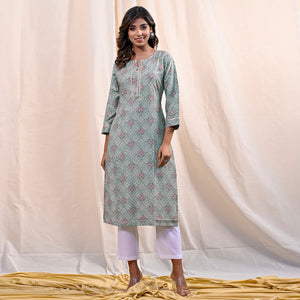 Blue Printed Muslin Kurti