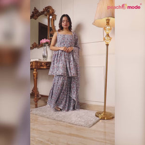 Grey Printed With Gota Work Georgette Sharara Suit