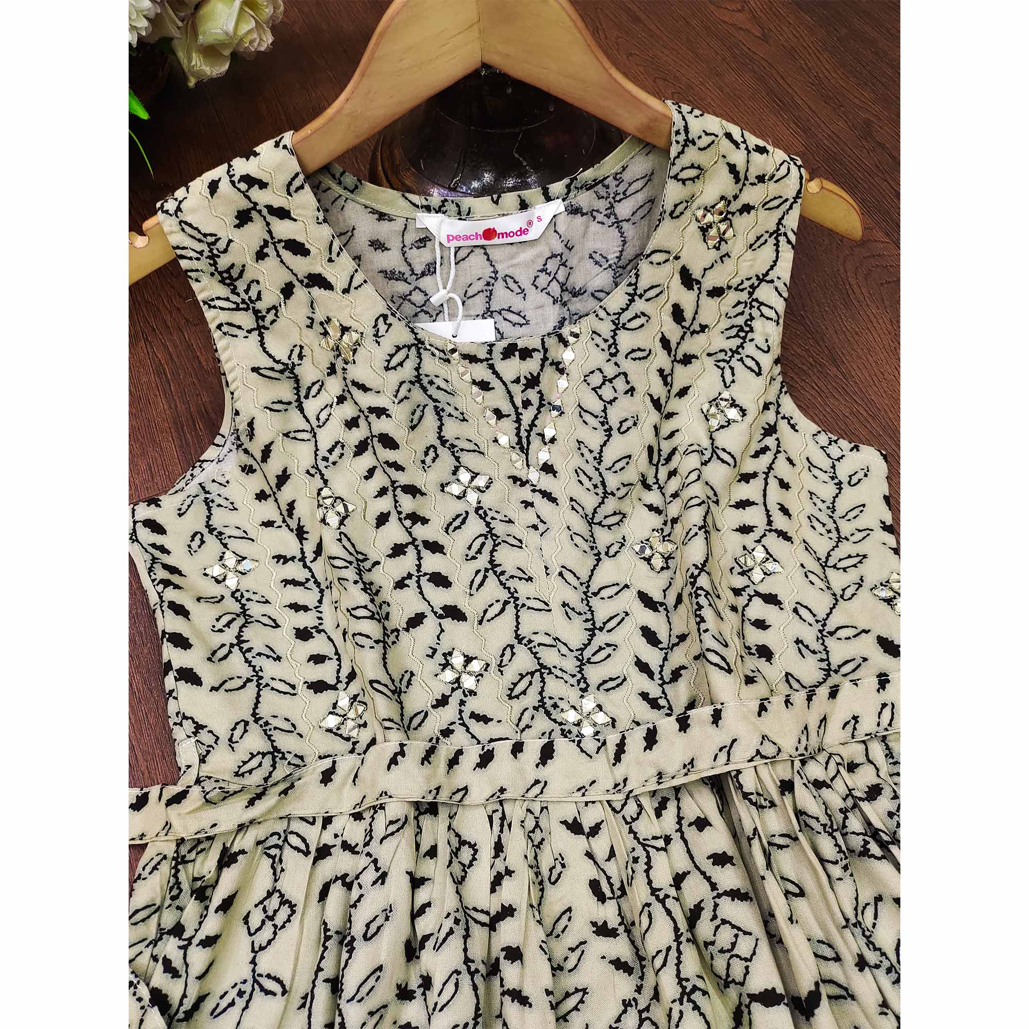 Offwhite Floral Printed Rayon Gown