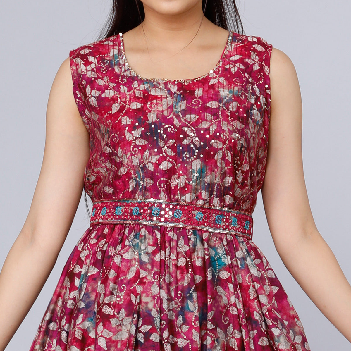 Pink Floral Printed Muslin Gown