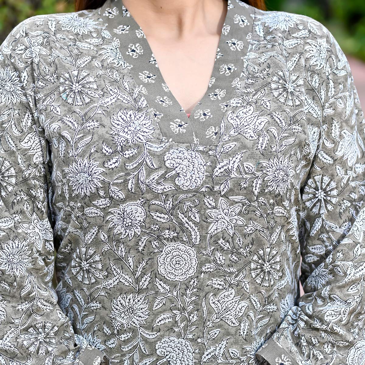 Grey Floral Printed Pure Cotton Salwar Suit