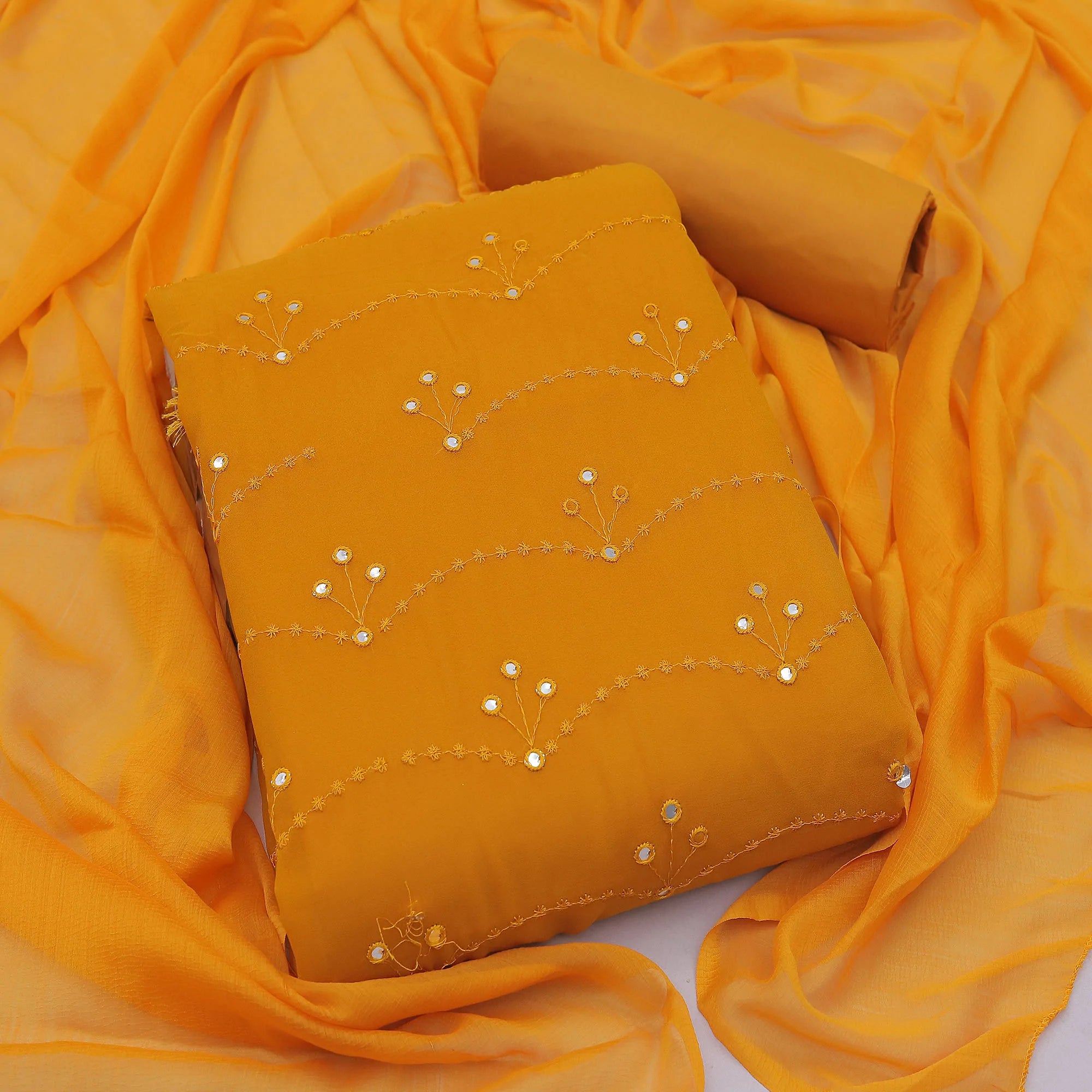 Chikoo And Dark Yellow Dress Material Pack Of 2 - Peachmode