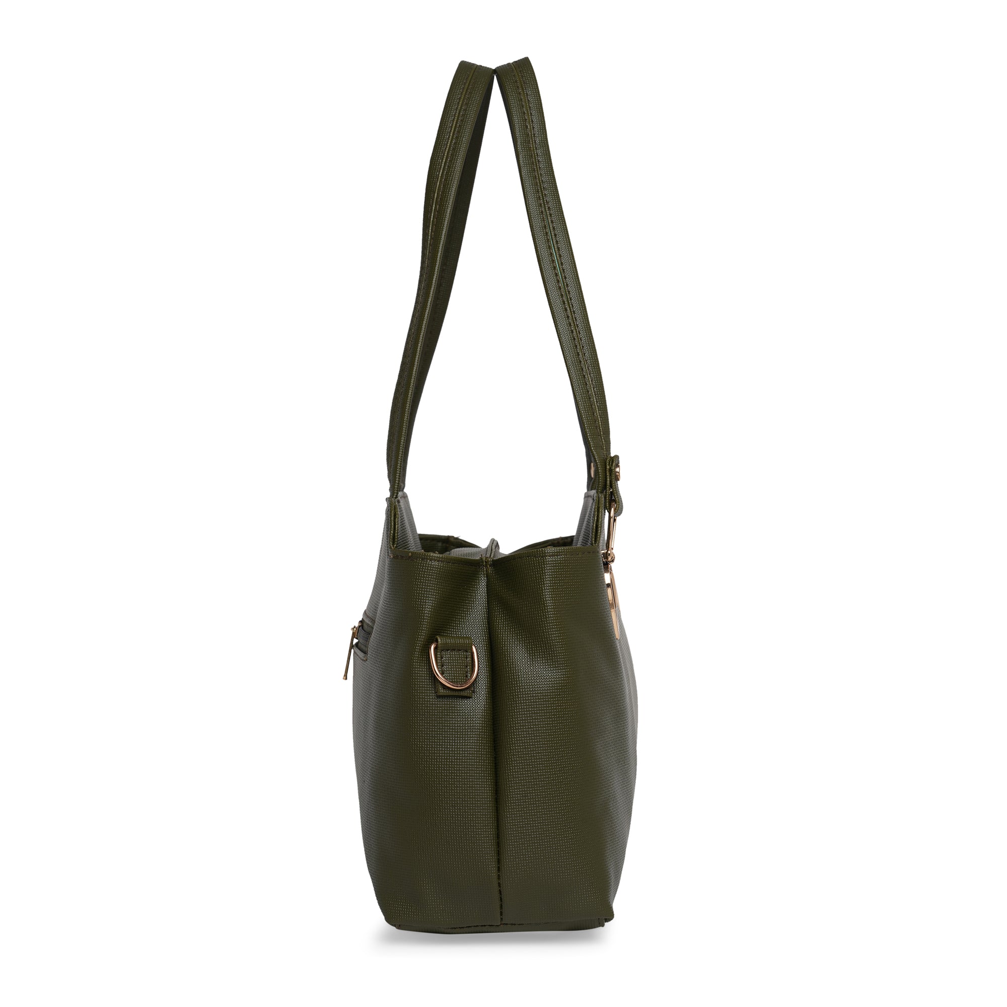 Green Women Vegan Leather Handbag With Belt