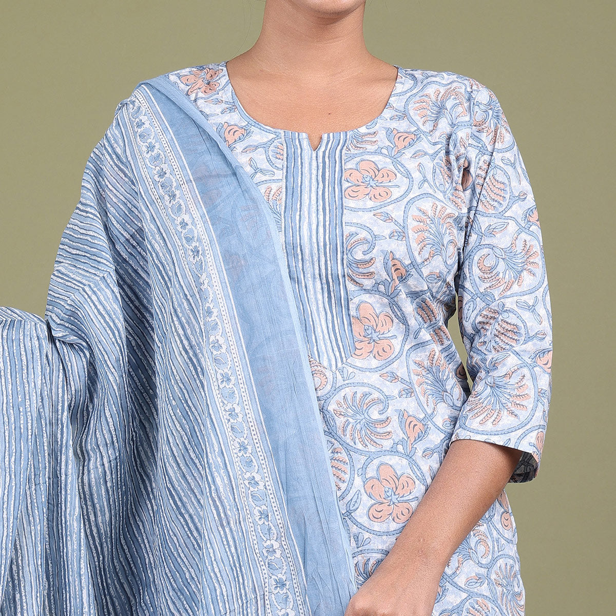 Light Blue Floral Printed Pure Cotton Suit