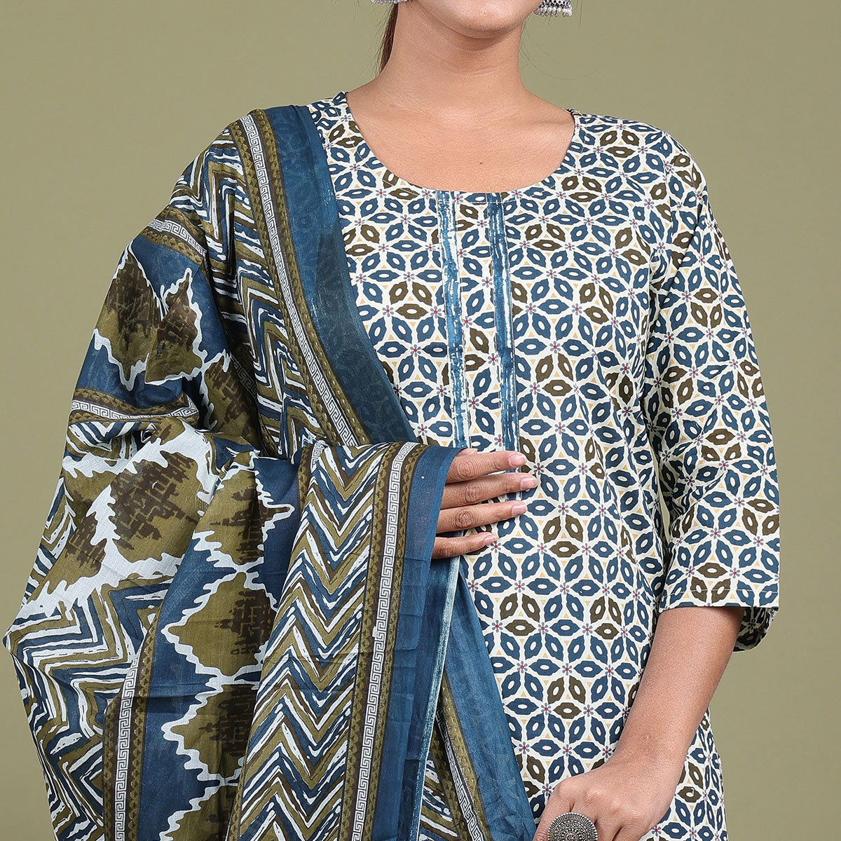 Blue Floral Printed Pure Cotton Suit