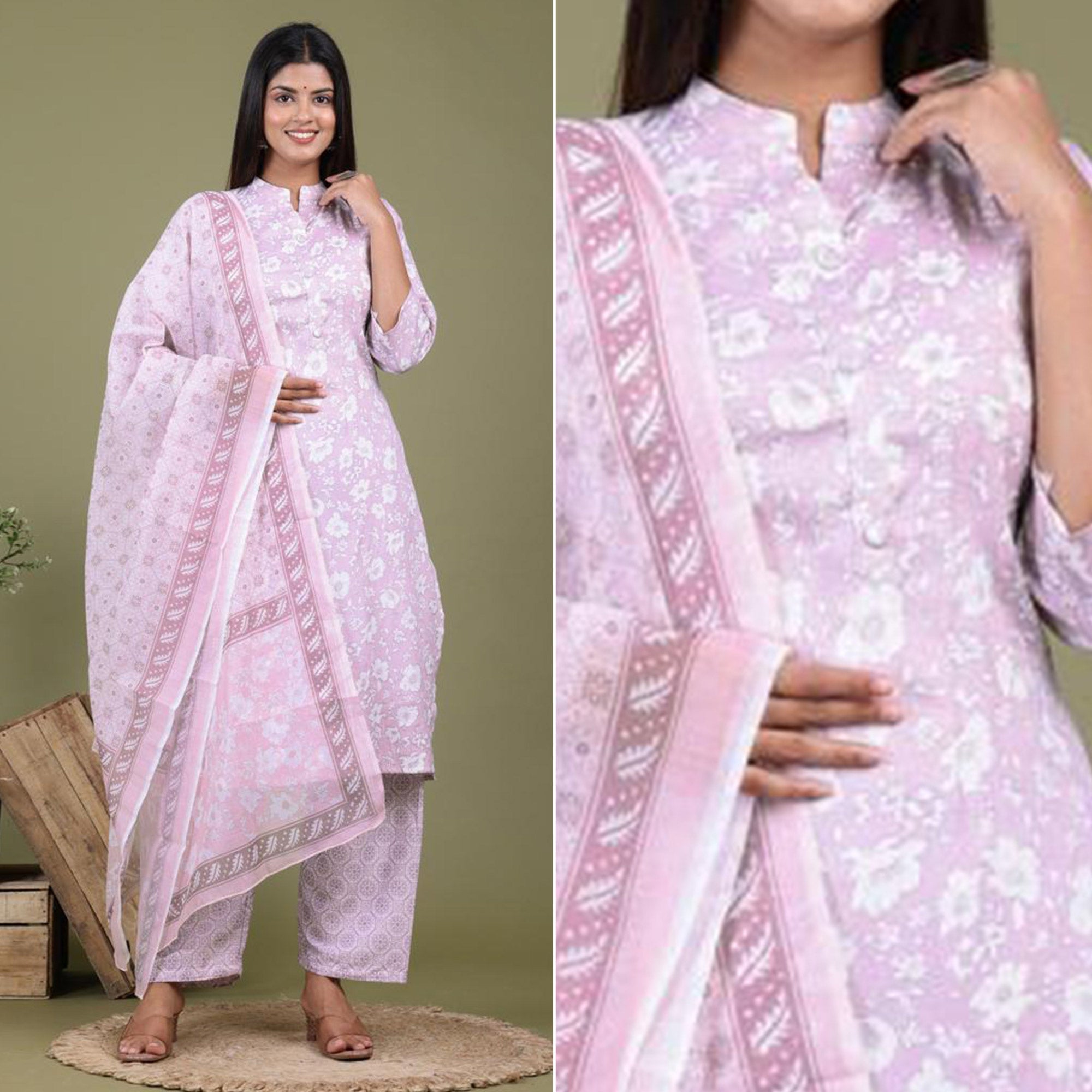 Lavender Floral Foil Printed Rayon Suit