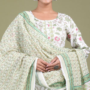 White Floral Foil Printed Rayon Suit