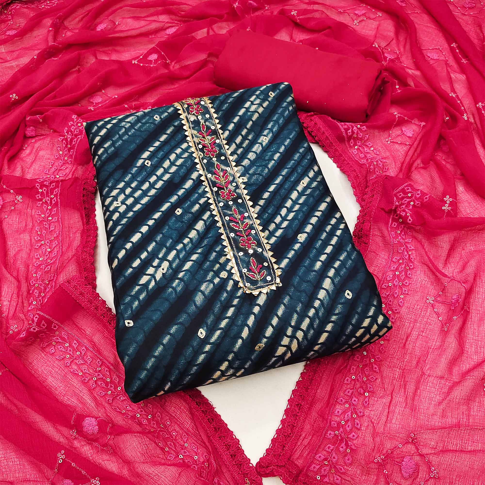 Blue Printed Modal Dress Material