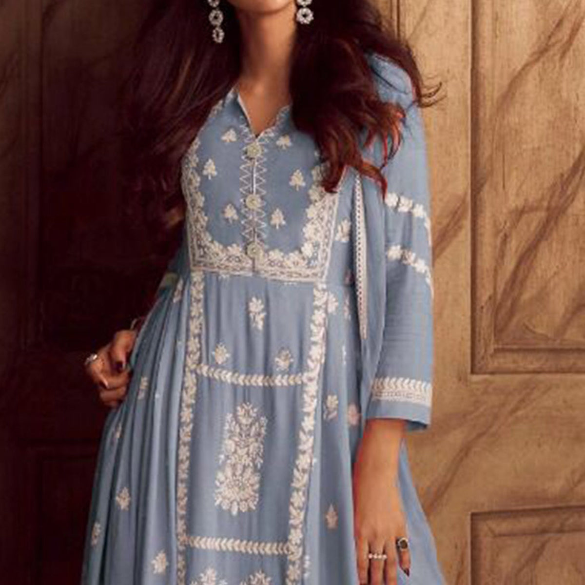 Blue Lucknowi Embroidered Rayon Palazzo Suit