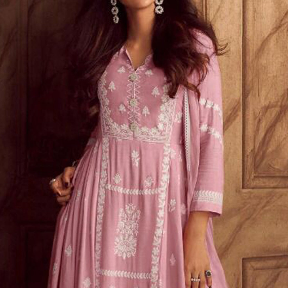Pink Lucknowi Embroidered Rayon Palazzo Suit