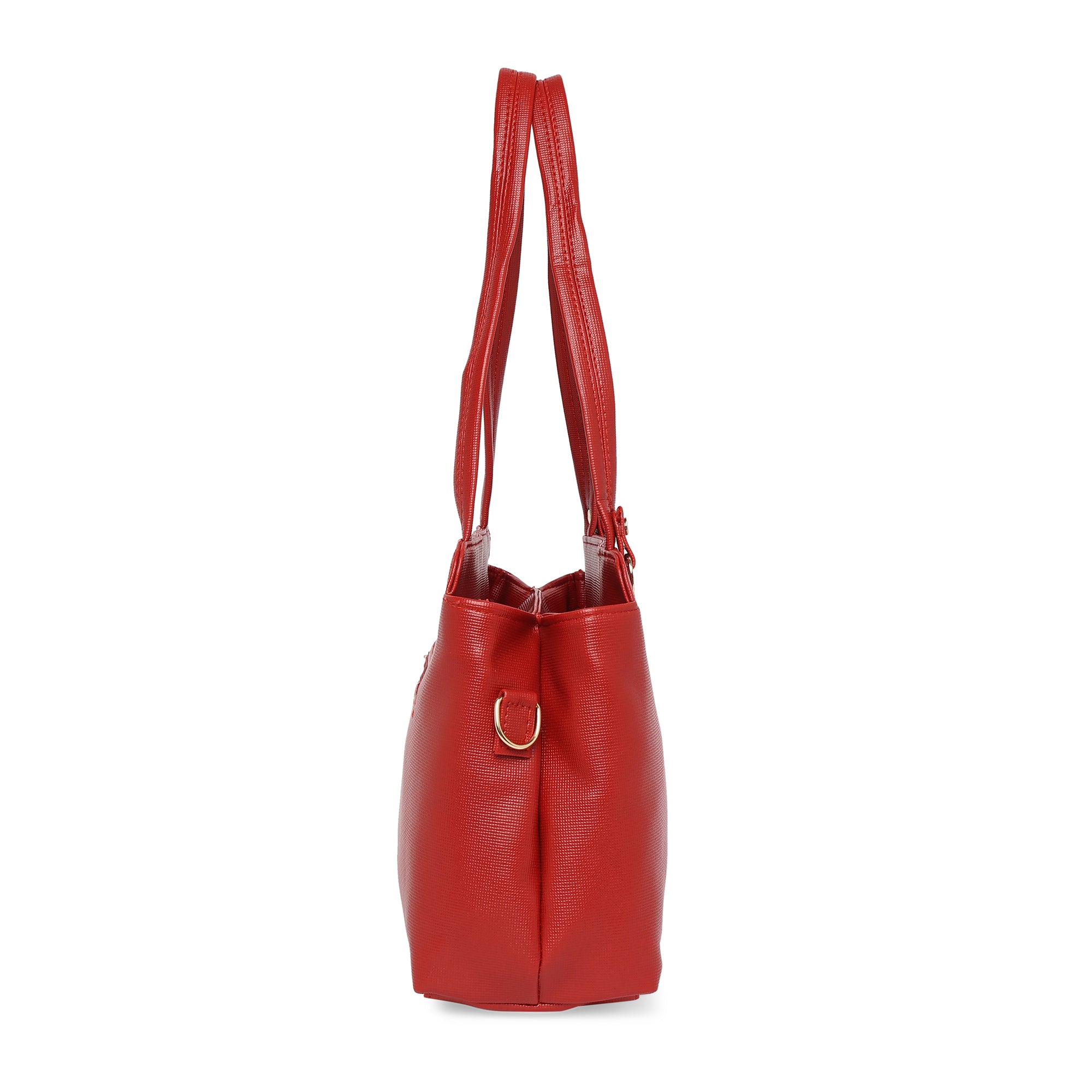 Red Women Vegan Leather Handbag With Belt