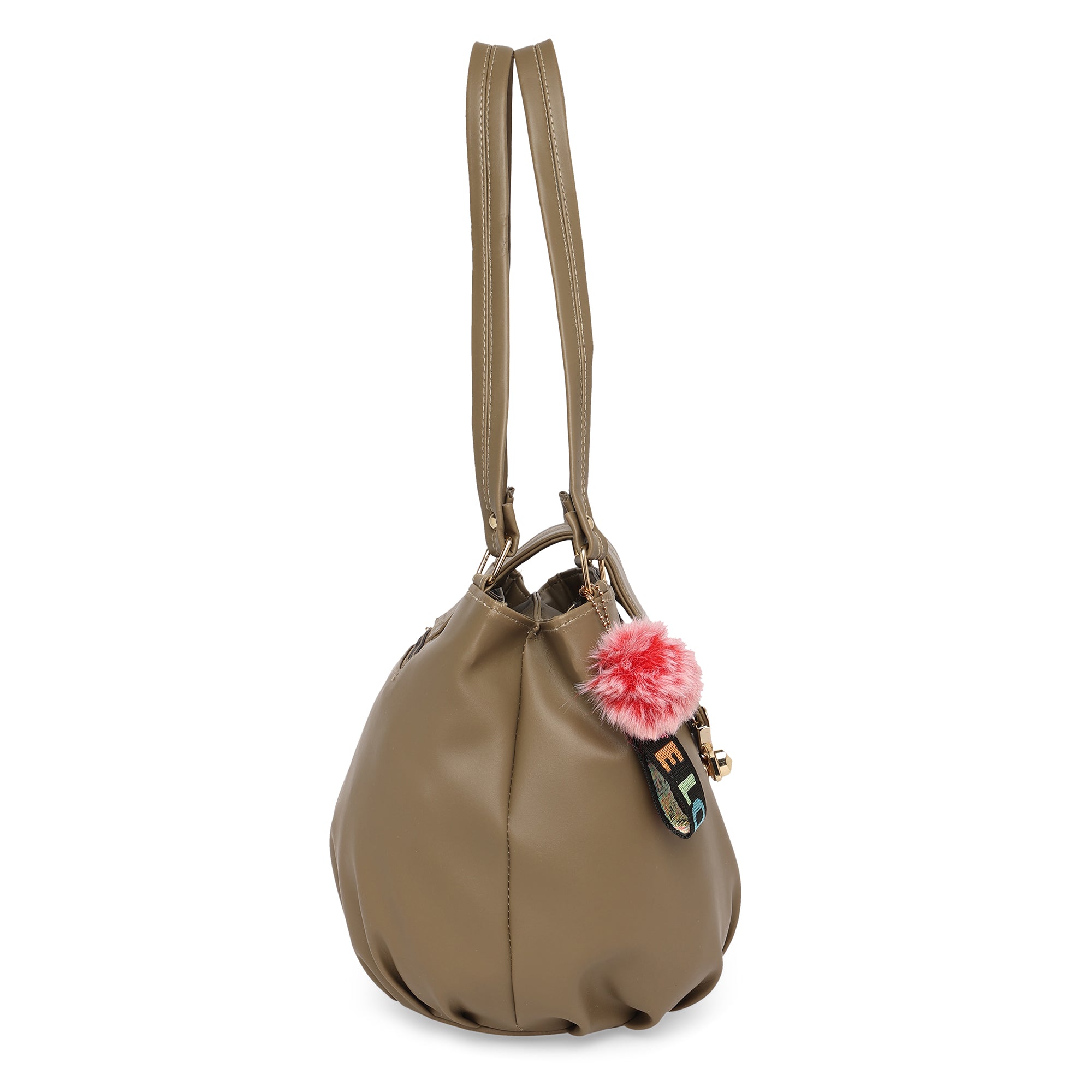 Coffee Brown Women Vegan Leather Handbag With Belt