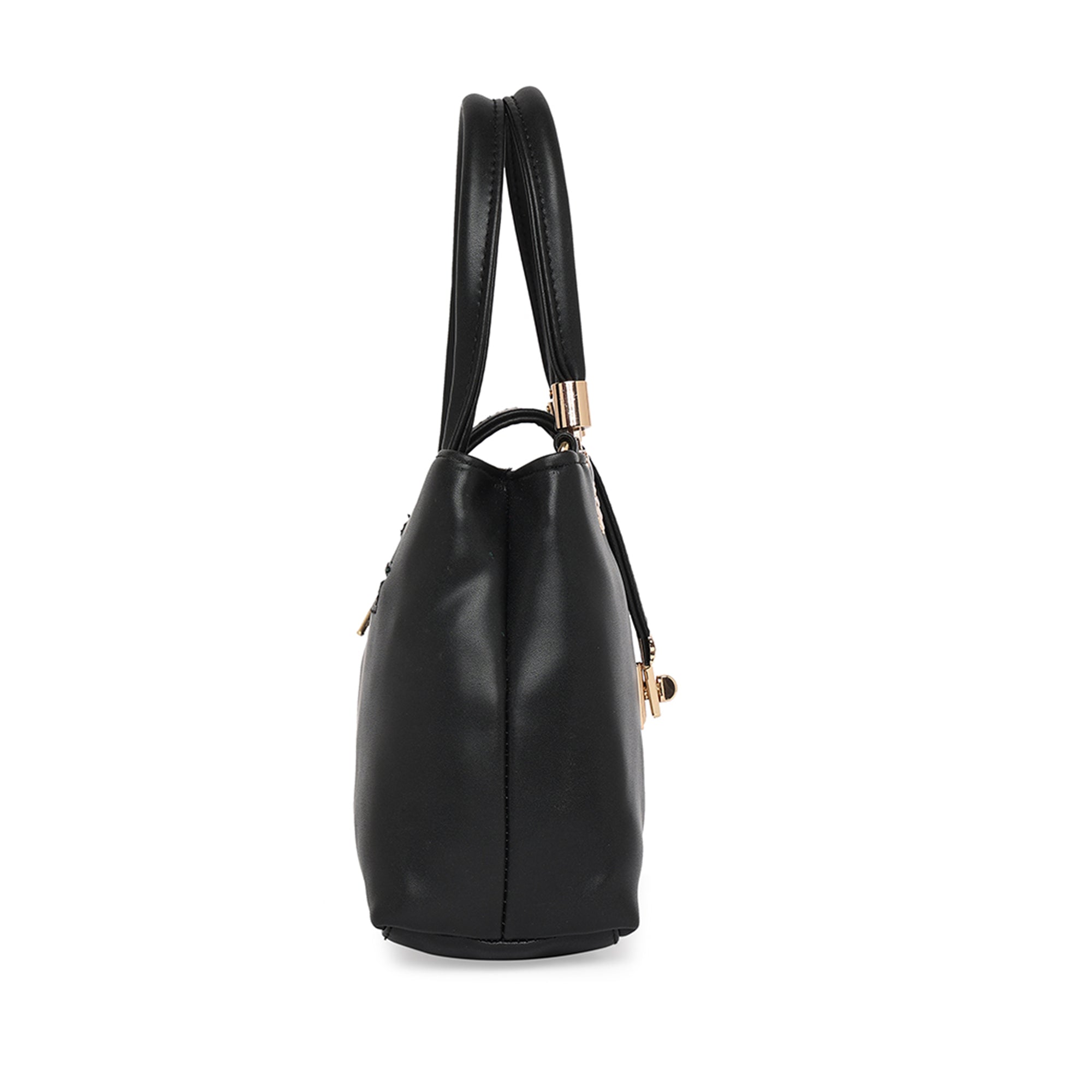 Black Women Vegan Leather Handbag With Belt