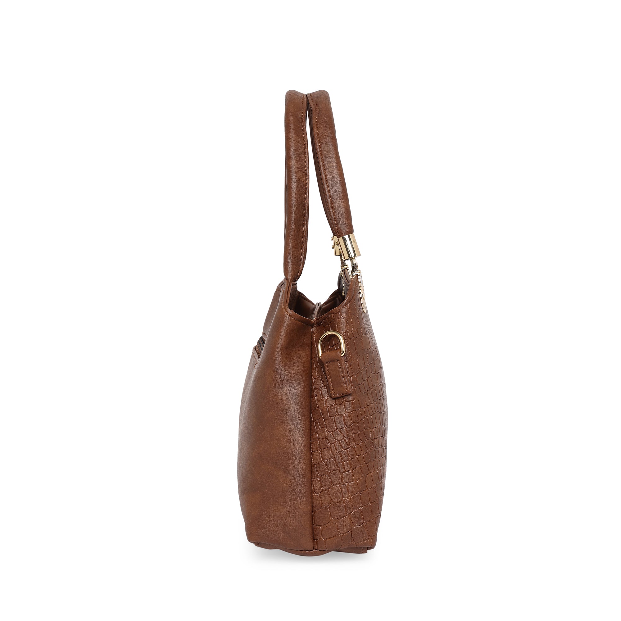 Brown Women Vegan Leather Handbag With Belt