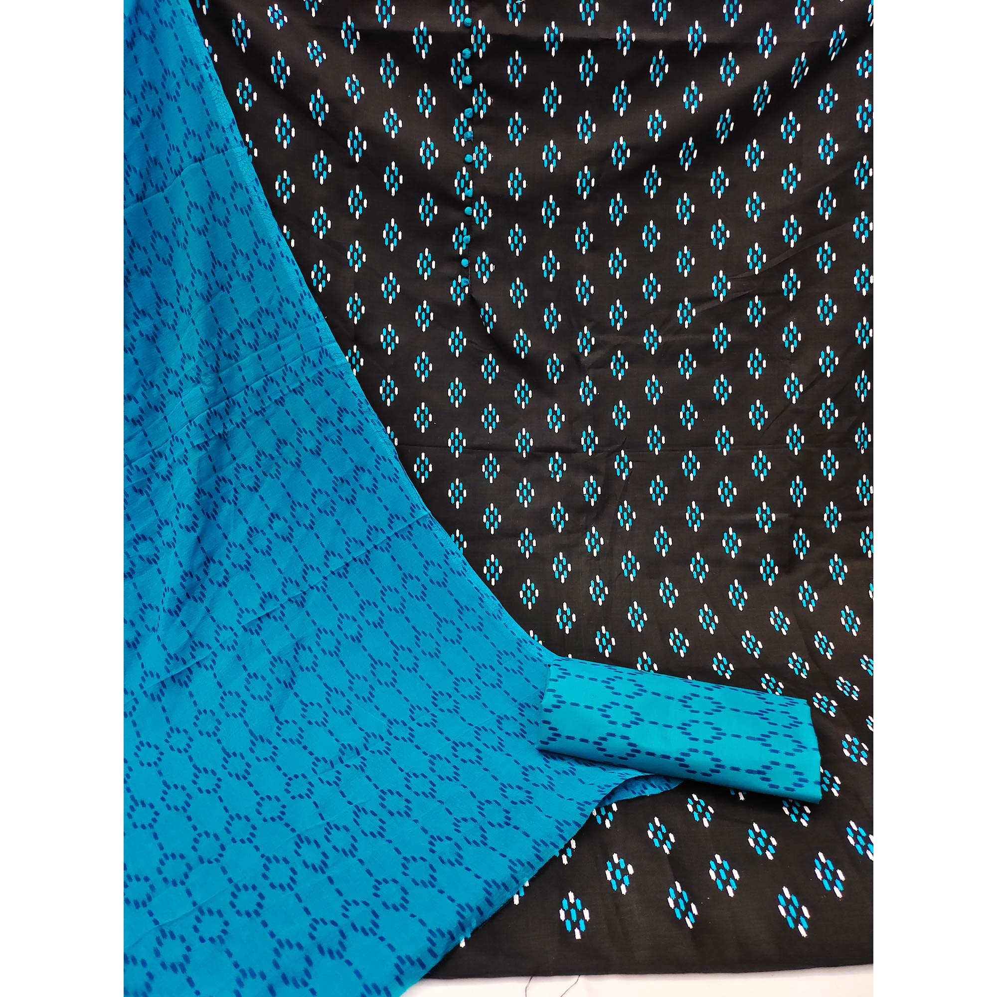 Black Printed Cotton Blend Dress Material