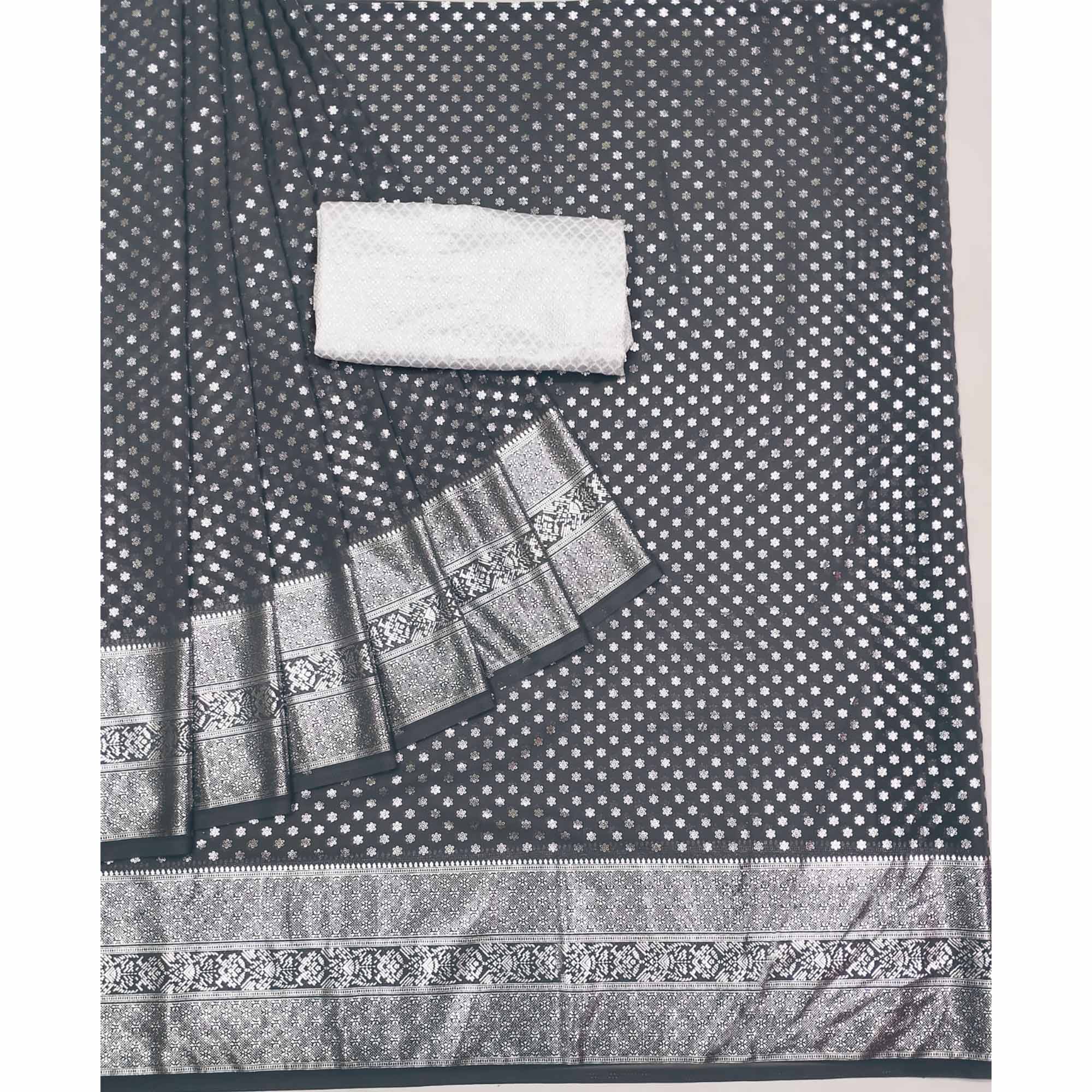 Grey Foil Printed Georgette Saree