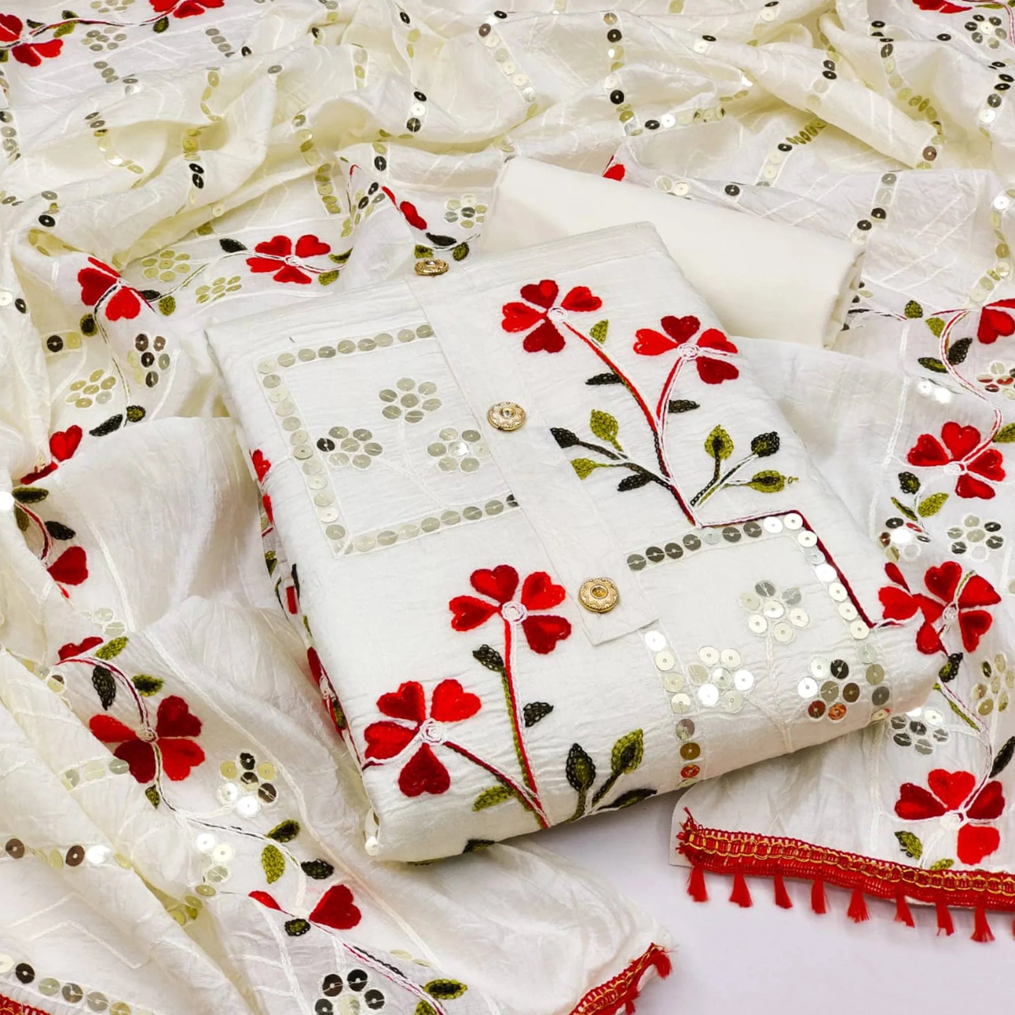 Purple And White Dress Material Pack Of 2 - Peachmode