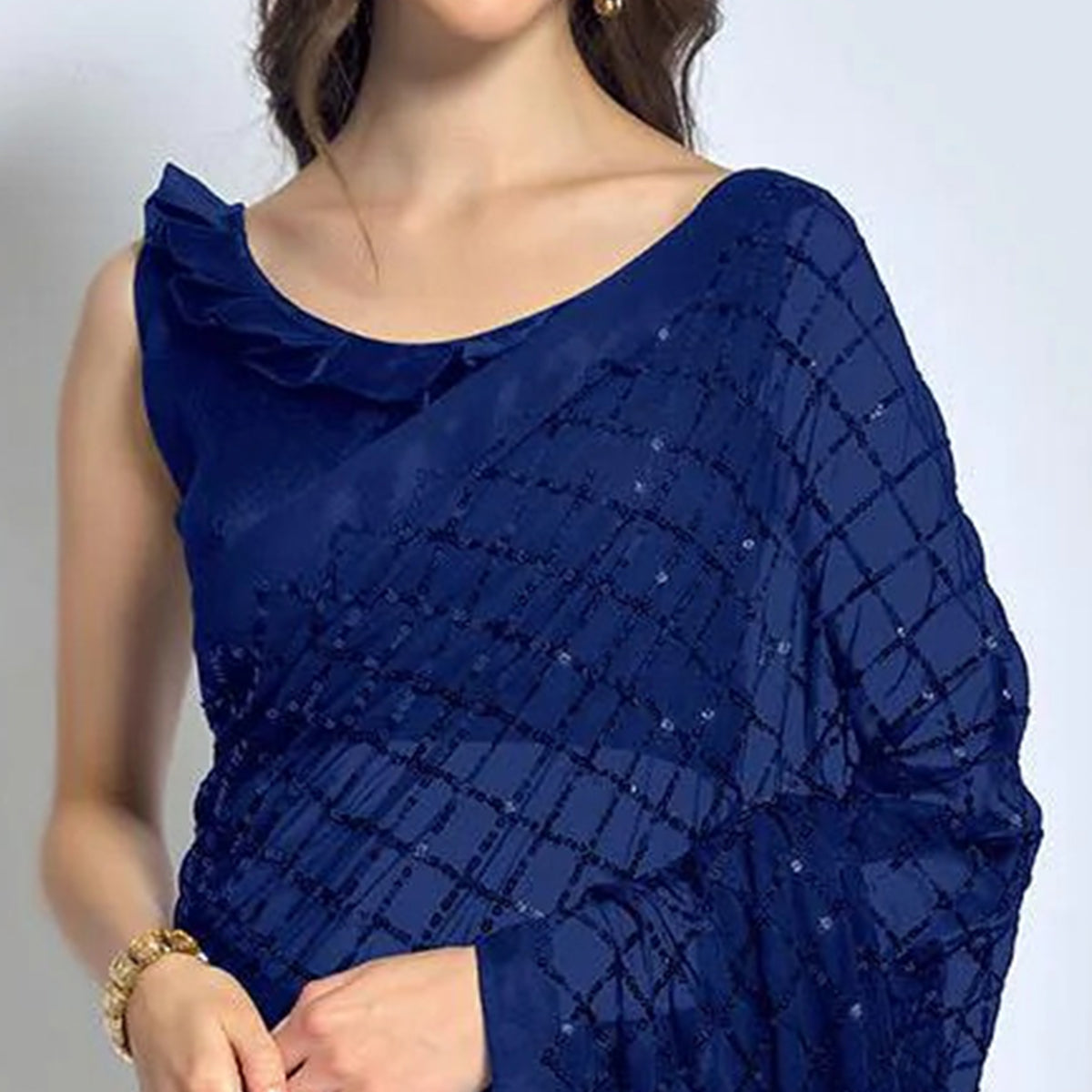 Blue Sequins Work Georgette Saree