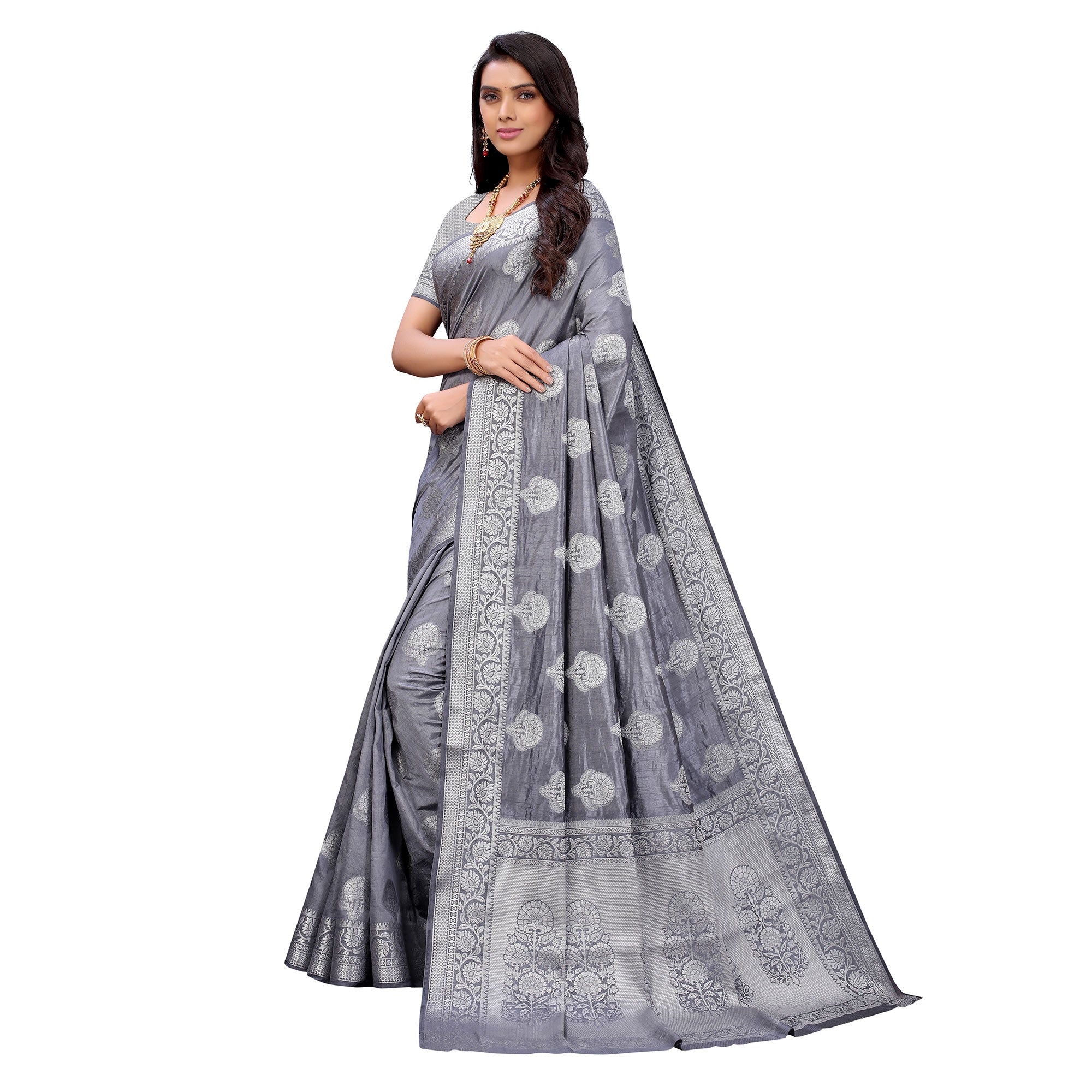 Grey Festive Wear Woven Art Silk Saree
