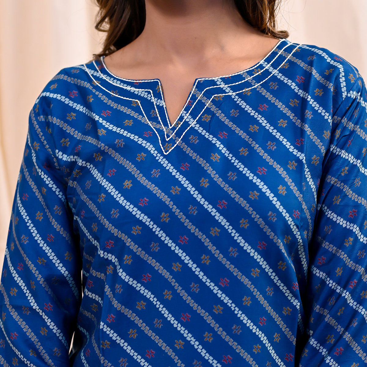 Blue Printed Muslin Top