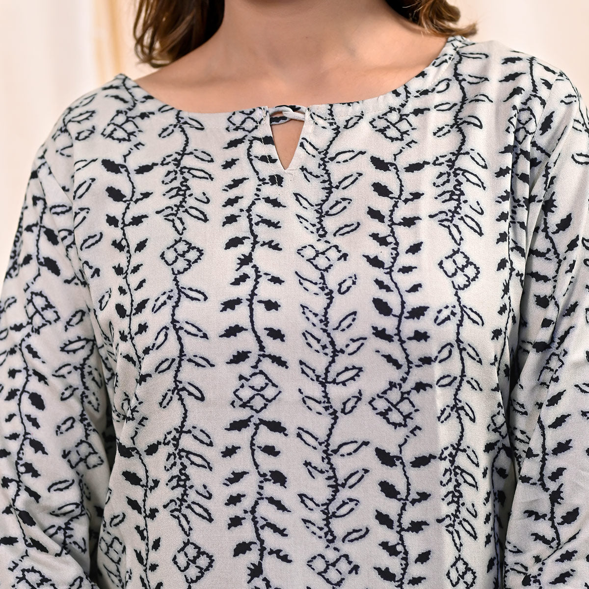 Black Floral Printed Rayon Top