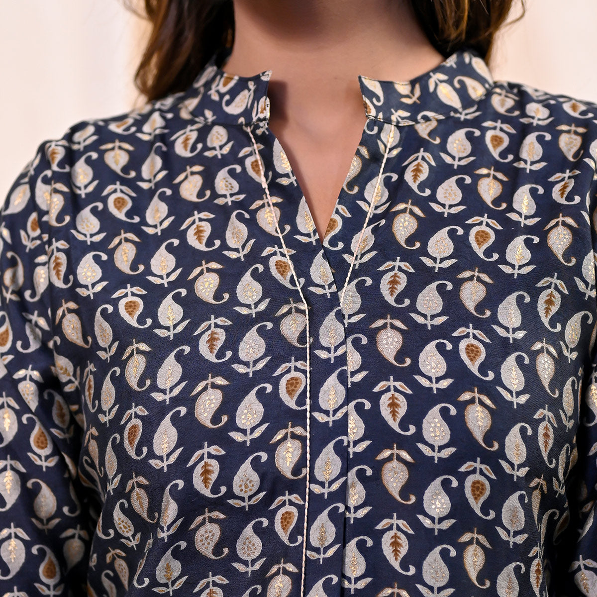 Black Printed Chanderi Top