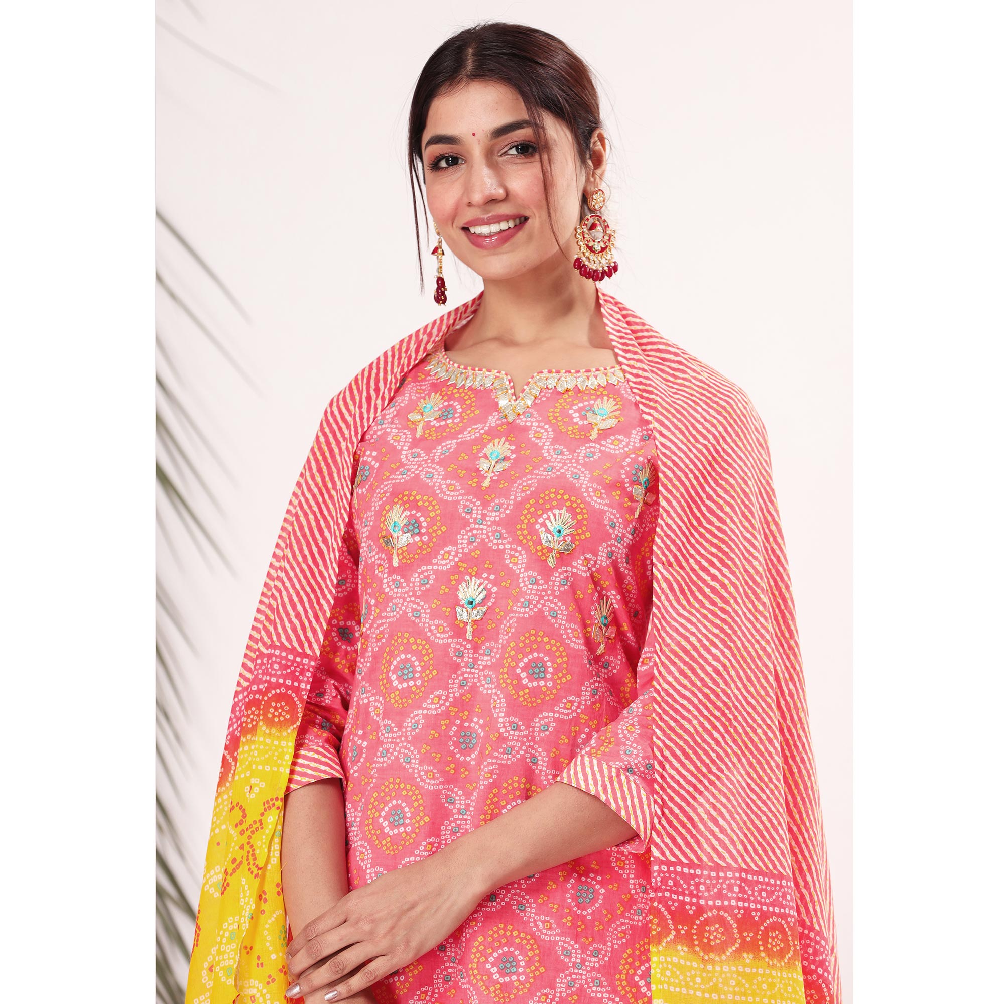 Peach Bandhani Printed Pure Cotton Salwar Suit